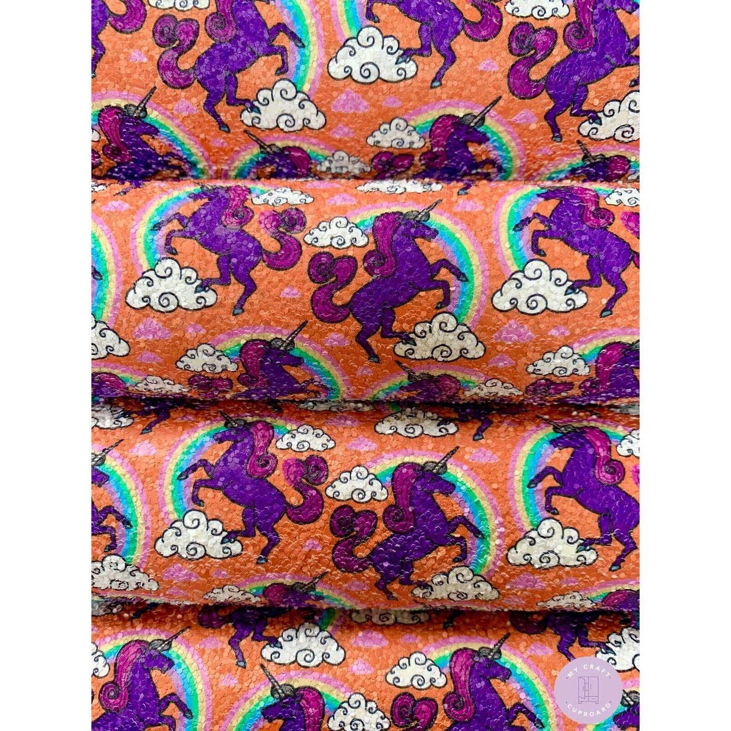 Unicorns and Rainbows Chunky Glitter Fabric - A4 Sheets for Crafts & Hair Bows