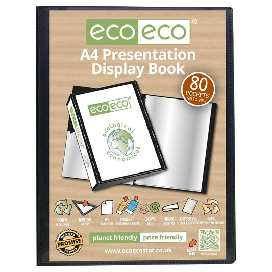 Eco-Eco A4 80 Pocket Black Folder Presentation Display Book 50% Recycled ECO066