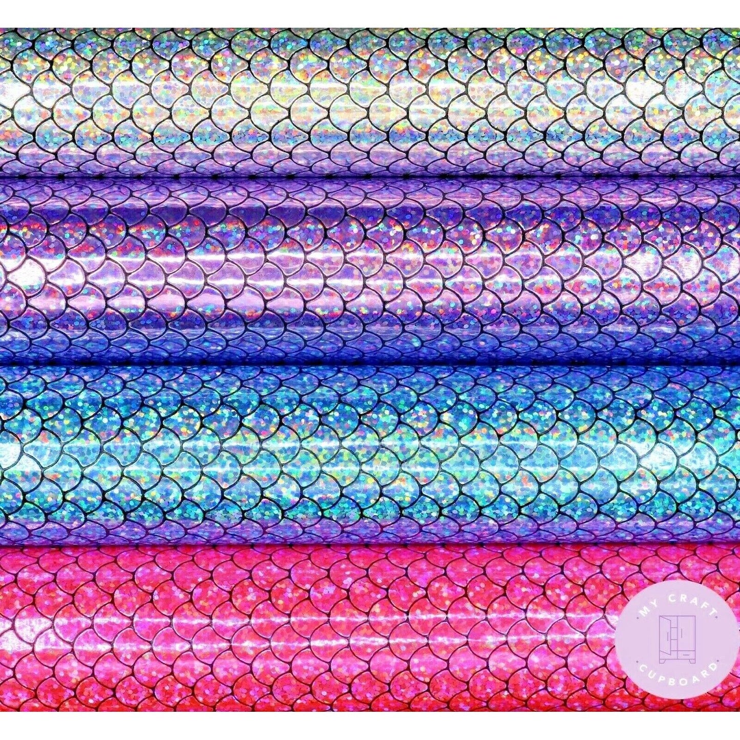 Holographic Mermaid Scales Leatherette Fabric for Crafts & Hair Bows - A4 Sheets