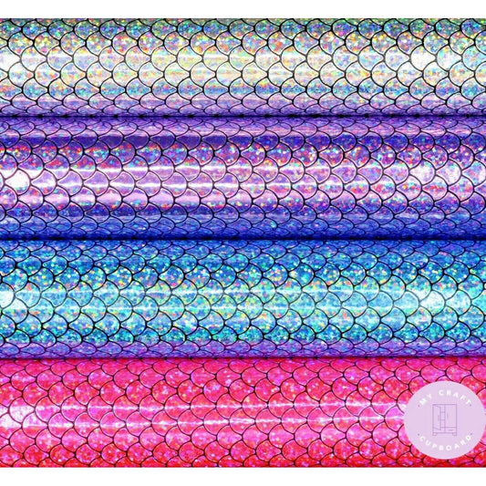 Holographic Mermaid Scales Leatherette Fabric for Crafts & Hair Bows - A4 Sheets