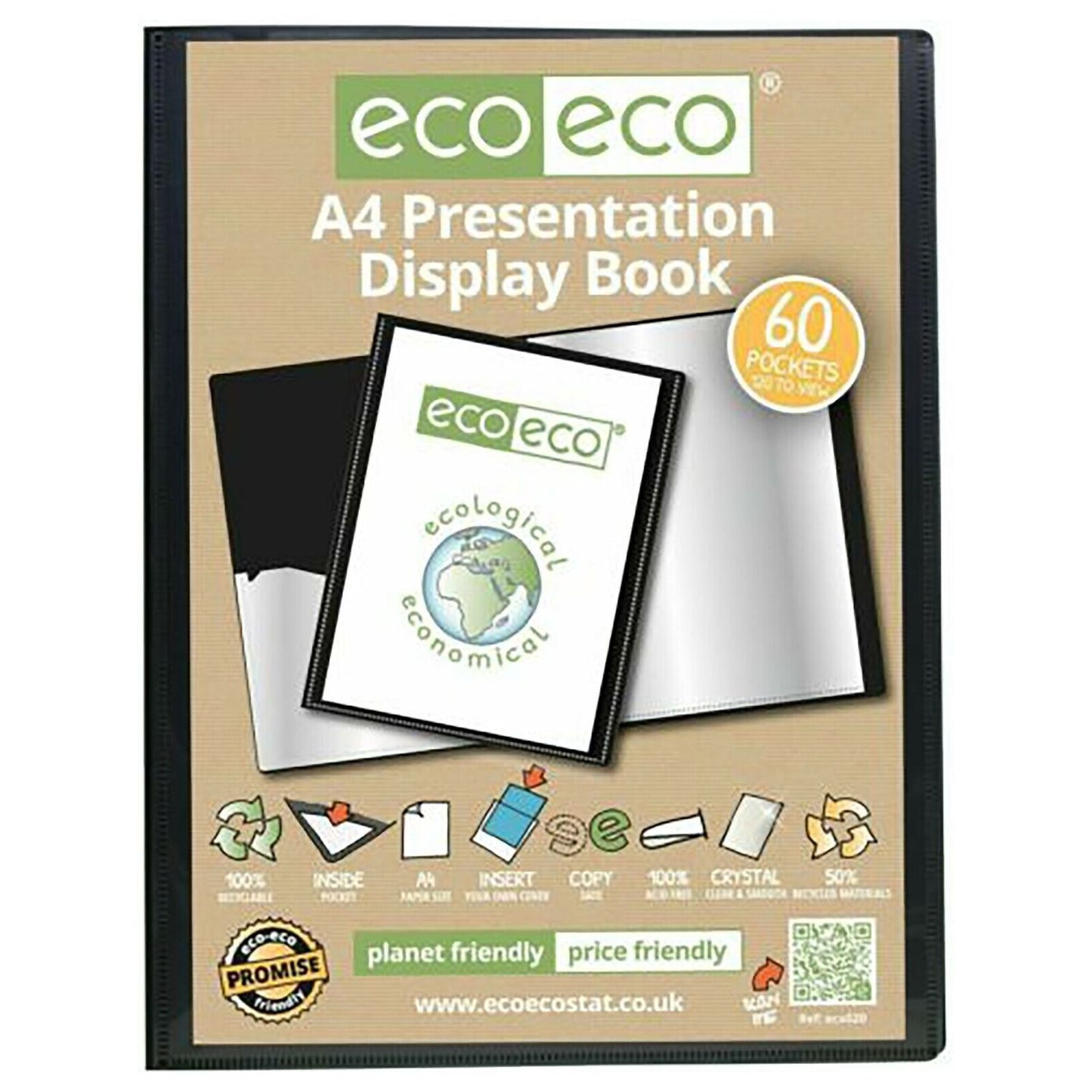 A4 Black Presentation Display Book 60 Pocket Folder ECO114