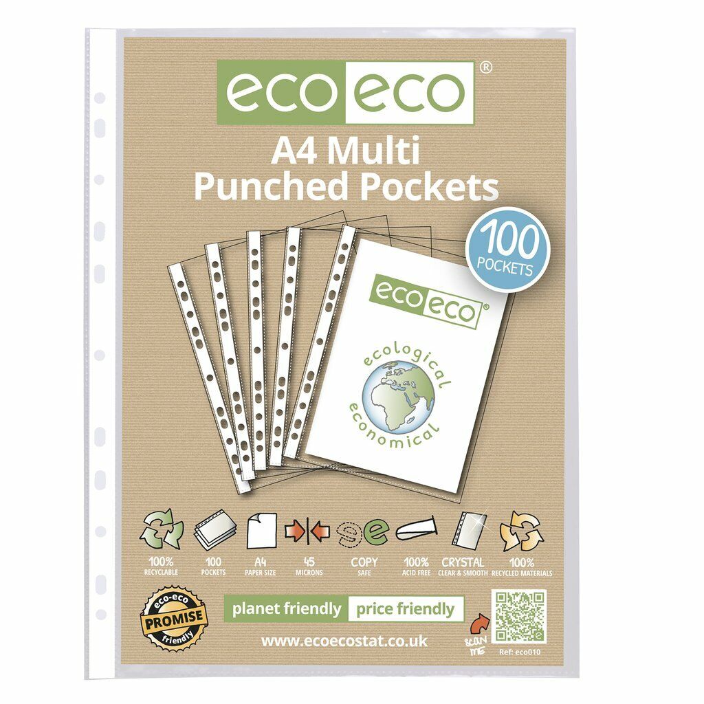 Eco-Eco 100% Recycled A4 Punched Pockets Transparent Glass Clear Sleeve - ECO010