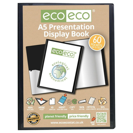 Eco-Eco A5 50% Recycled 60 Pocket Black Folder Presentation Display Book ECO019