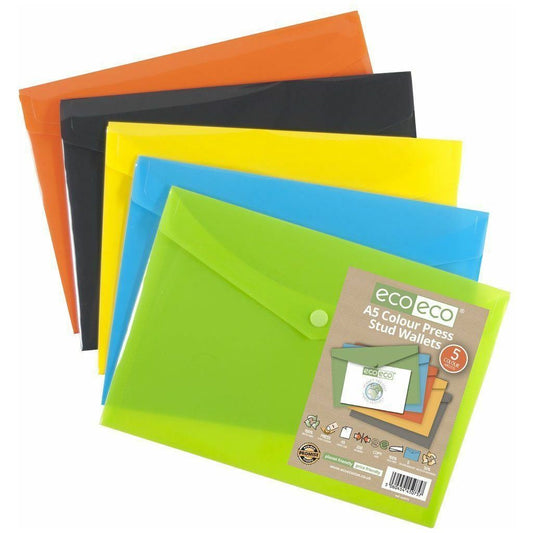 Eco-Eco A5 Stud Wallets 50% Recycled Assorted Colours Press Folders Document 075