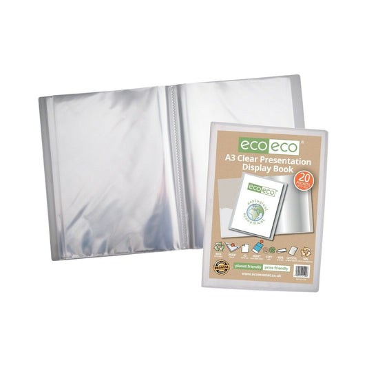 Eco-Eco A3 Portrait Clear Presentation Display Book with 20 Pockets