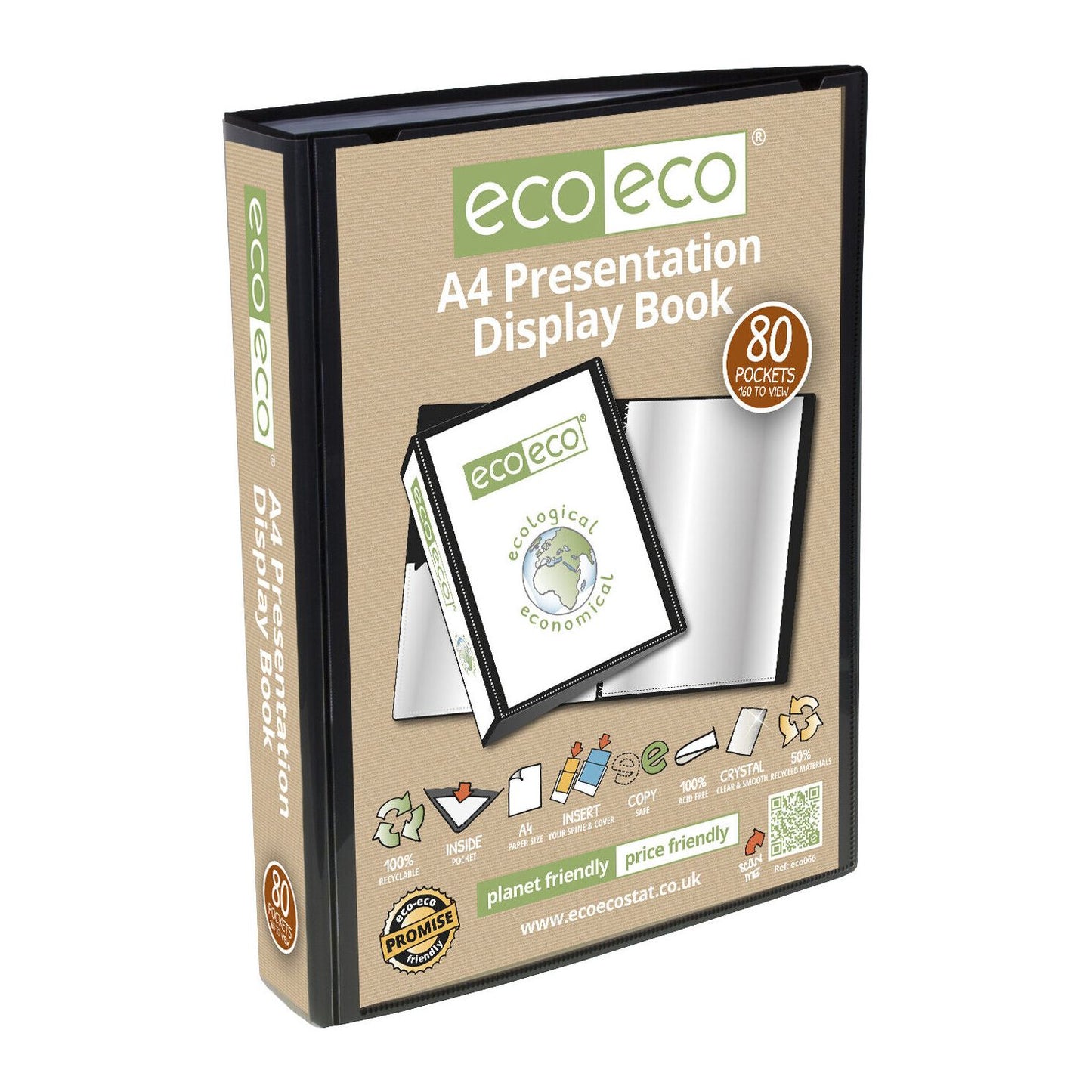 Eco-Eco A4 80 Pocket Black Folder Presentation Display Book 50% Recycled ECO066