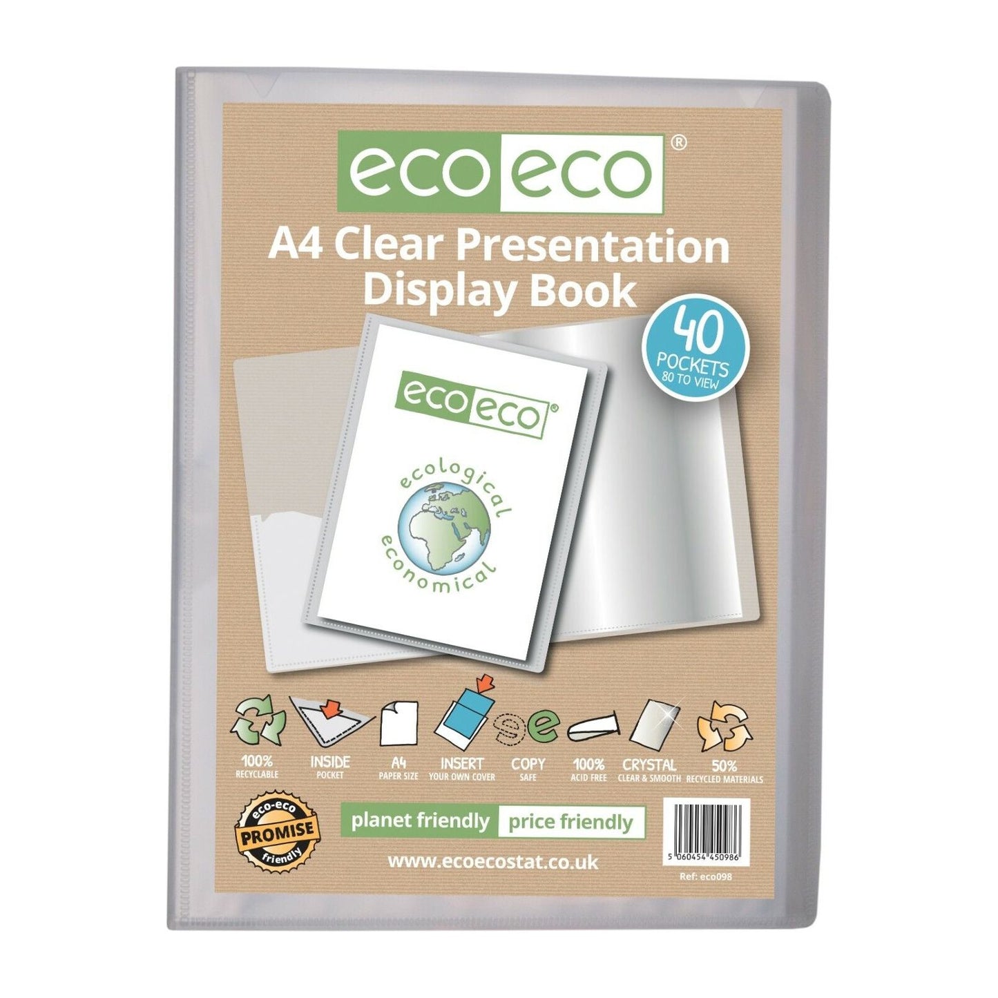 Eco-Eco A4 Size 40 Pocket Presentation Display Book 50% Recycled ECO098