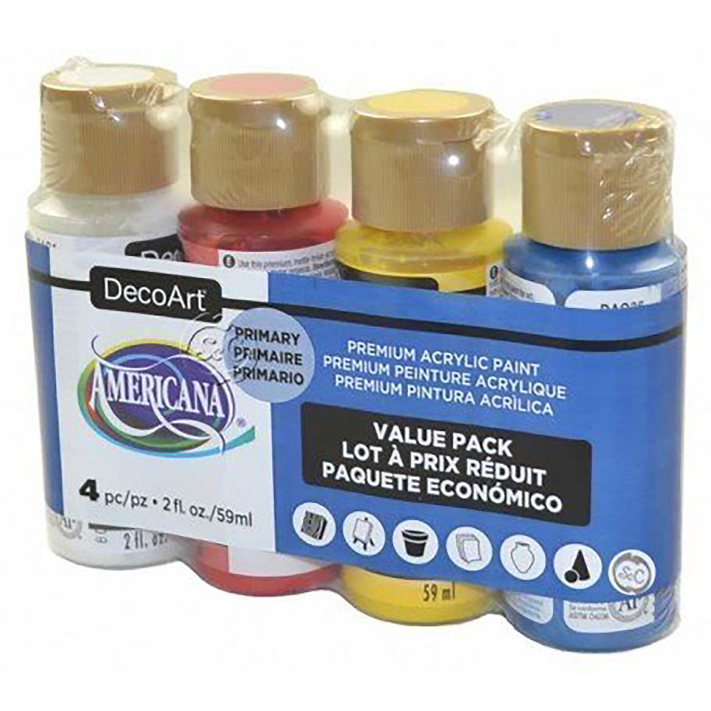 DecoArt Americana Paint Primary Colours 4 Bottle Starter Set DASK418