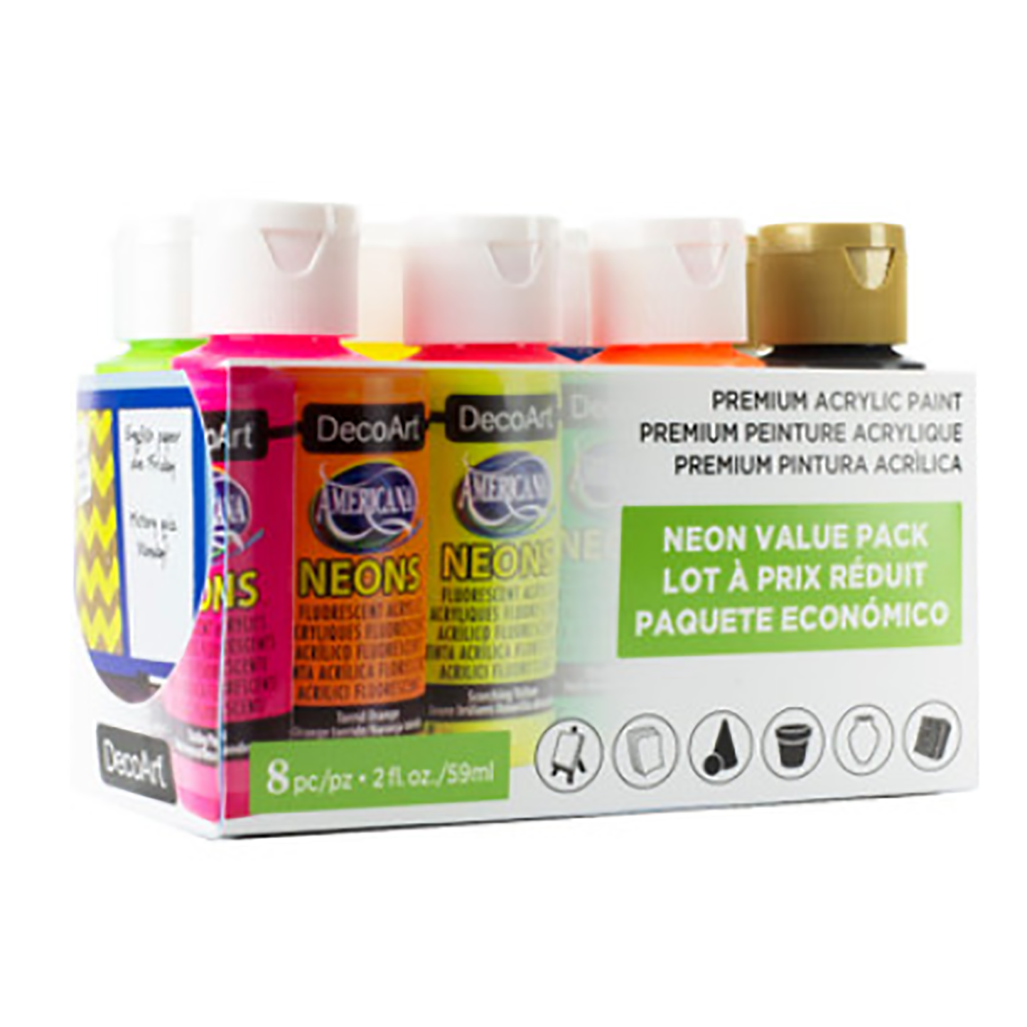 DecoArt Americana Neons Value Pack Set of 8 Paints 2oz 59ml bottles