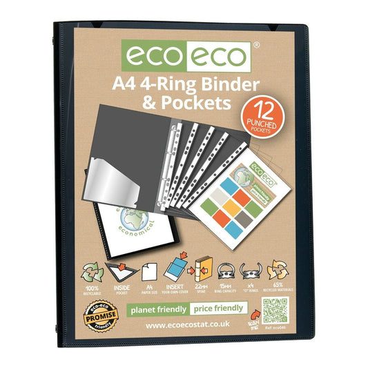 A4 Ring Binder With 12 x FREE Multi Punched Pockets Presentation folder ECO046
